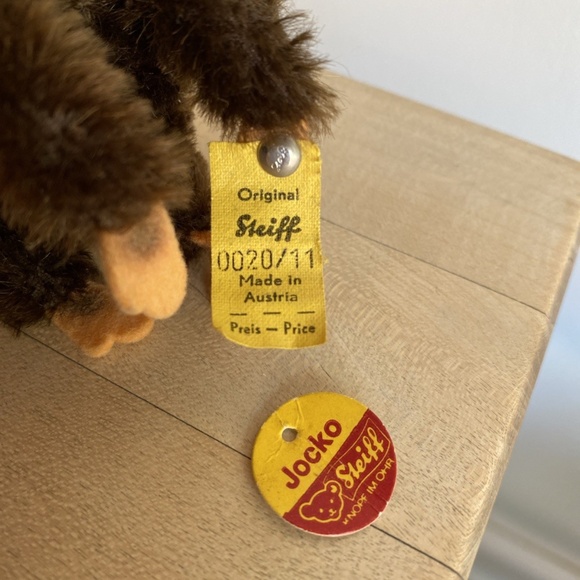 3 Vintage 1970s Steiff Mohair Teddybar & Jocko Monkey Original Tags & Buttons - Picture 9 of 10